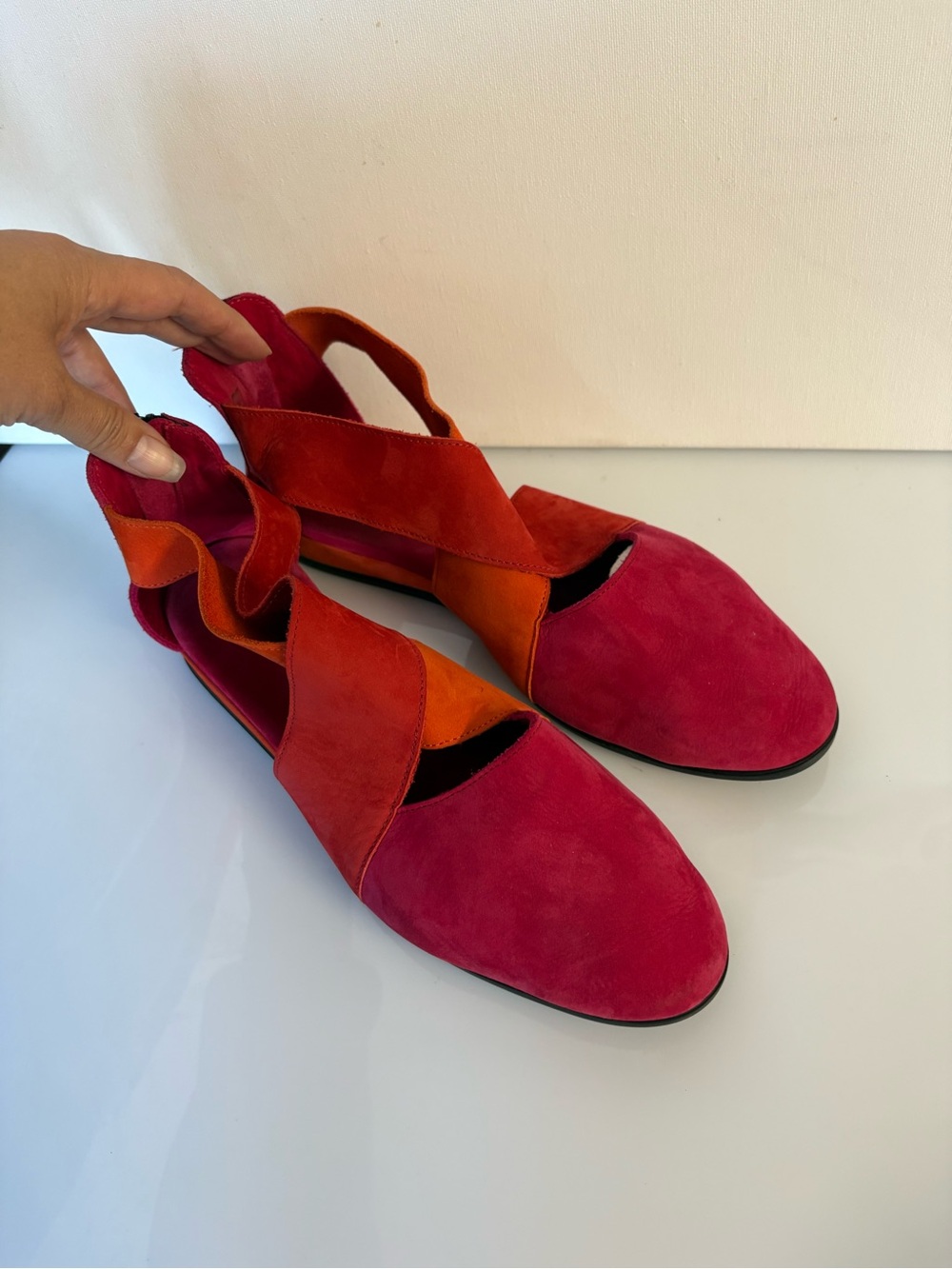 Arche Two-Tone Suede Slingback Flats in Pink and Orange